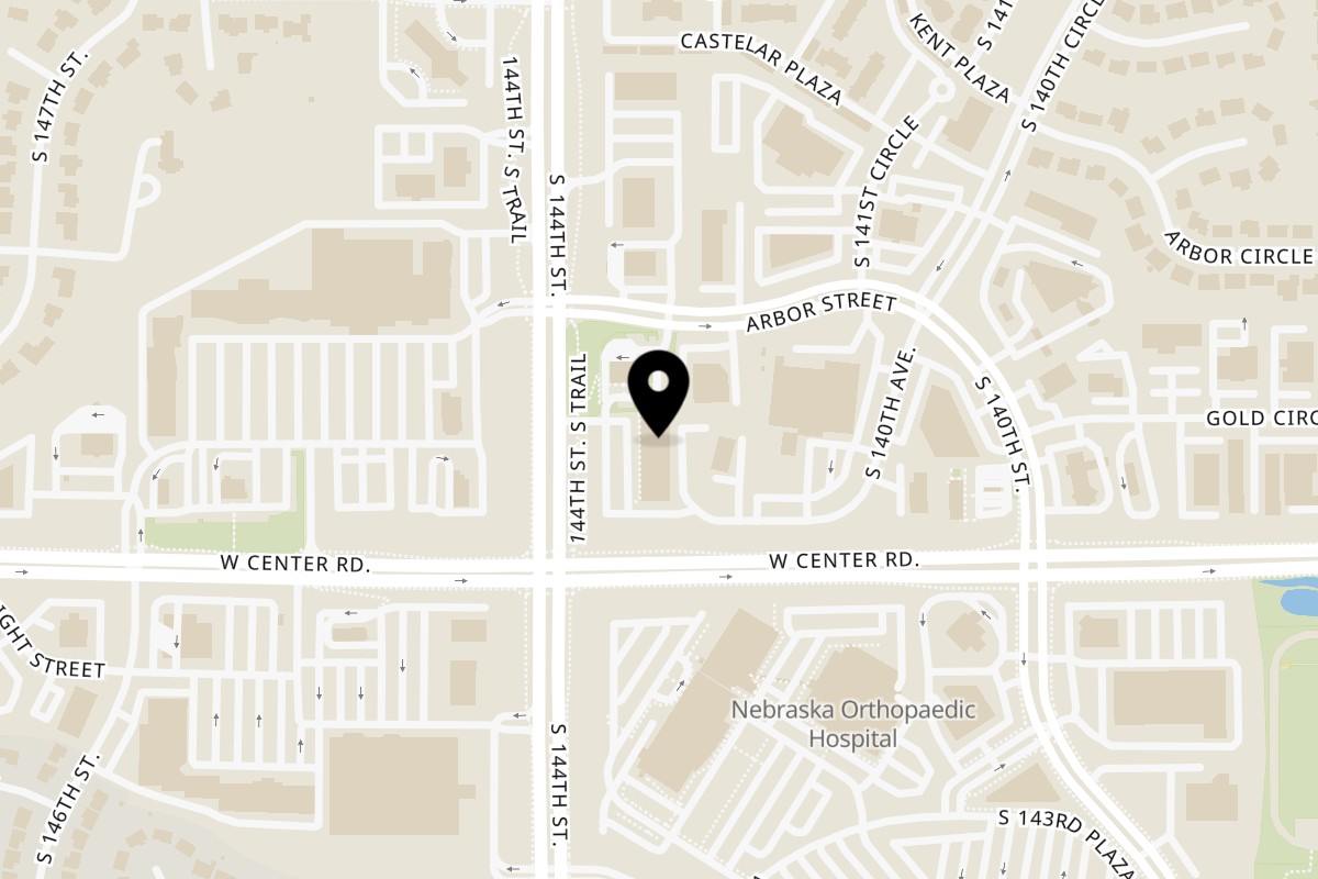 Map showing the location of Zaika Indian Cuisine on 14134 W Center Road in Omaha